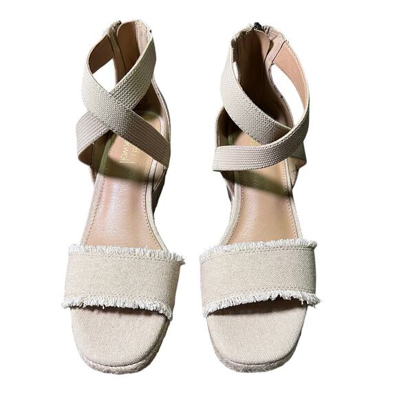 Lauren Blakwell Shoes - Lauren Blakwell Lizzie Wedge Sandal Frayed Canvas Espadrille Strappy Womans US 7